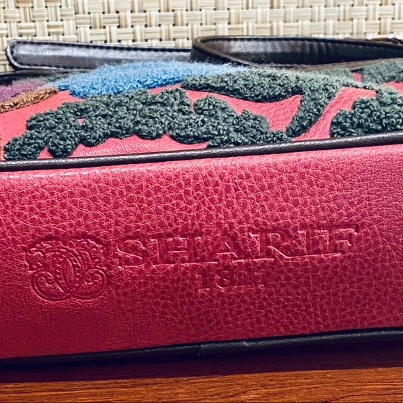 🌟2xHP🌟NWOT Sharif Bouclé 3D Floral Marsala Rose Leather Crossbody/Clutch Bag - Picture 14 of 16